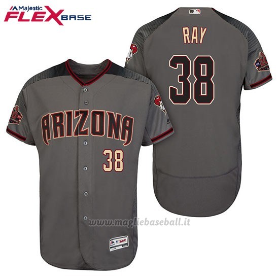 Maglia Baseball Uomo Arizona Diamondbacks 38 Robbie Ray Grigio Nero 20 Anniversario Flex Base
